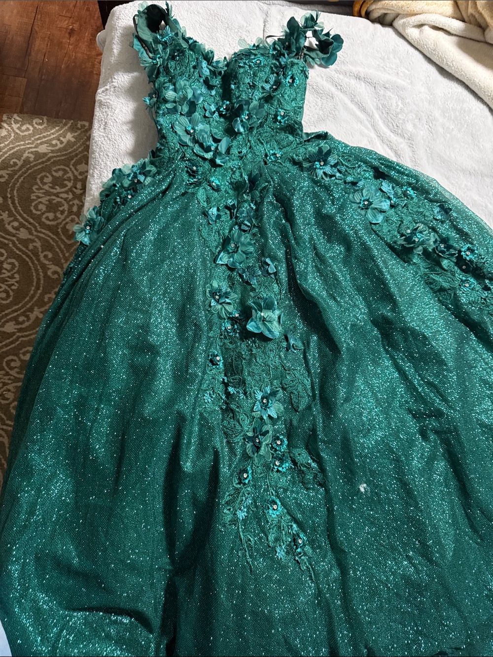 Bliss Teal Green Floral Appliqué Ball Gown